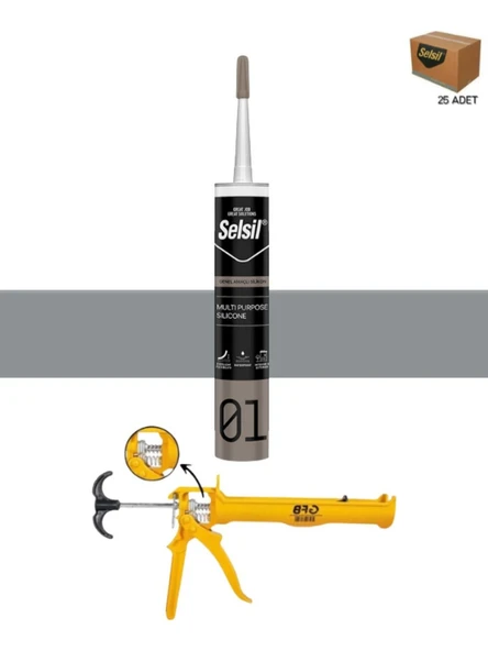 Selsil Genel Amaçlı Gri Silikon 280 Gr. 25 Adet + Gfb Alüminyum Silikon Tabancası ürün görseli
