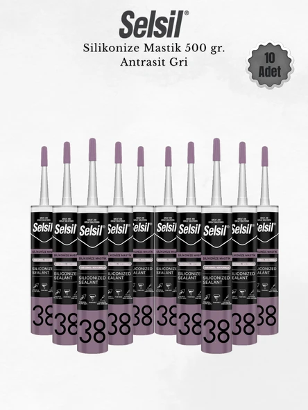 Selsil Silikonize Antrasit Gri Mastik 500 Gr - 10 Adet ürün görseli