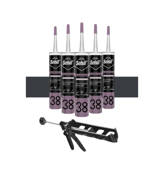Selsil Silikonize Antrasit Gri Mastik 500 Gr.  5 Adet + Kendo Silikon Tabancası ürün görseli