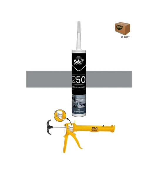Selsil Poliüretan Gri Mastik 280 Ml. 25 Adet +  Gfb Alüminyum Silikon Tabancası ürün görseli