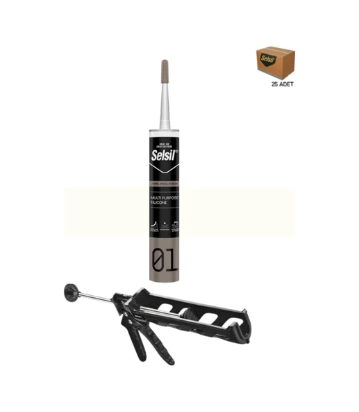 Selsil Genel Amaçlı Beyaz Silikon 280 Gr. 25 Adet +  Kendo Silikon Tabancası - 1