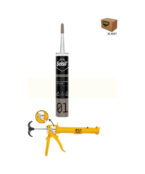 Selsil Poliüretan Beyaz Mastik 280 Ml.  25 Adet +  Gfb Alüminyum Silikon Tabancası ürün görseli