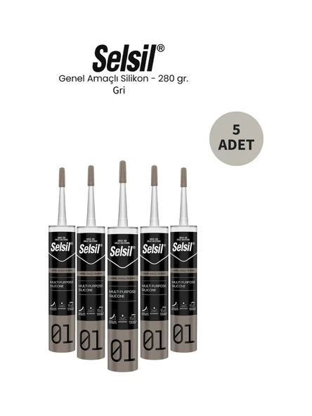 Selsil Genel Amaçlı Gri Silikon 280 Gr. 5 Adet ürün görseli