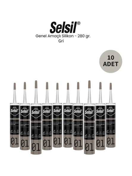 Selsil Genel Amaçlı Gri Silikon 280 Gr. 10 Adet ürün görseli