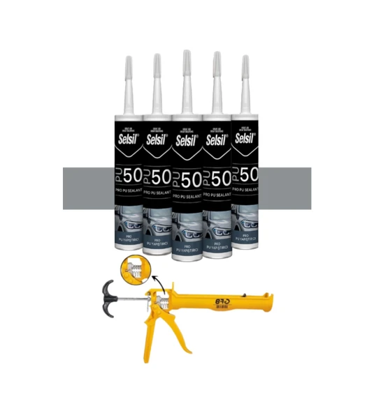 Selsil Poliüretan Gri Mastik 280 Ml. 5 Adet +  Gfb Alüminyum Silikon Tabancası - Resim 2