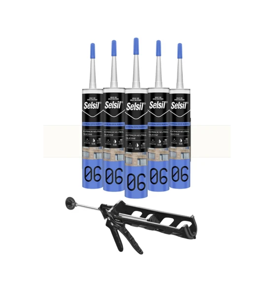 Selsil Nötr Dış Cephe Silikonu Şeffaf 300 Ml. 5 Adet +  Kendo Silikon Tabancası ürün görseli