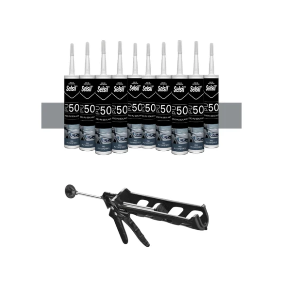 Selsil Poliüretan Gri Mastik 280 Ml. 10 Adet +  Kendo Silikon Tabancası - 2