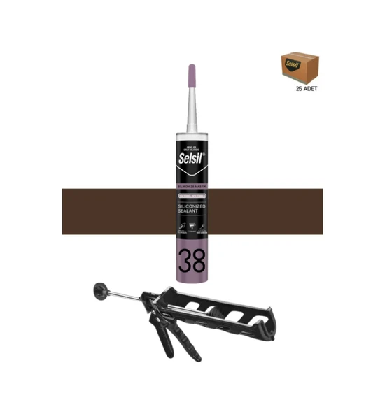 Selsil Silikonize Koyukahverengi Mastik 500 Gr. 25 Adet +  Kendo Silikon Tabancası ürün görseli