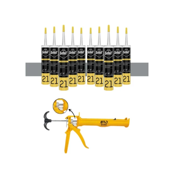 Selsil Silikonize Gri Mastik 500 Gr. 10 Adet +  Gfb Alüminyum Silikon Tabancası ürün görseli