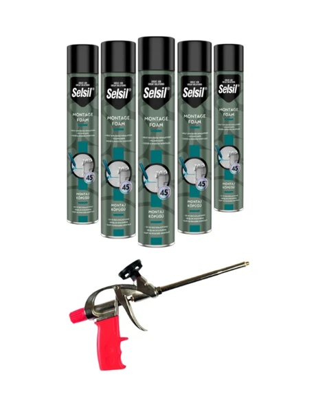 Selsil Poliüretan Tabancalı Montaj Köpüğü 845 Gr -750 Ml. 5 Adet + Demir Köpük Tabancası ürün görseli