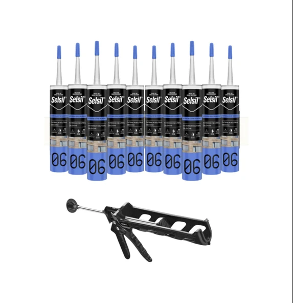 Selsil Nötr Cephe Silikonu Şeffaf 300 Ml. 10 Adet +  Kendo Silikon Tabancası ürün görseli