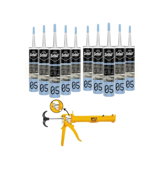 Selsil Duşakabin Silikonu Şeffaf 280 Ml. 10 Adet +  Gfb Alüminyum Silikon Tabancası - Resim 2