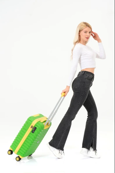 Keo-Plus Yeşil-Sarı Kabin Boy Silikon Kırılmaz PP Valiz - 3