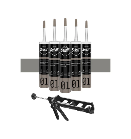 Selsil Genel Amaçlı Alüminyum Gri Silikon 280 Gr. 5 Adet +  Kendo Silikon Tabancası ürün görseli
