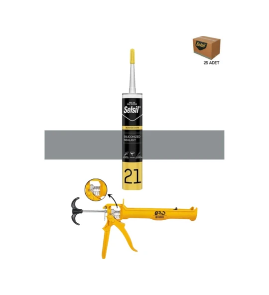 Selsil Silikonize Gri Mastik 500 Gr. 25 Adet +  Gfb Alüminyum Silikon Tabancası ürün görseli