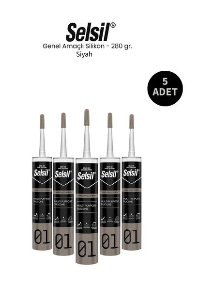 Selsil Genel Amaçlı Siyah Silikon 280 Gr - 5 Adet ürün görseli