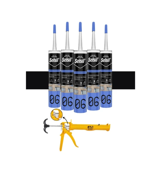Selsil Nötr Cephe Silikonu Siyah 300 Ml. 5 Adet +  Gfb Alüminyum Silikon Tabancası - 1