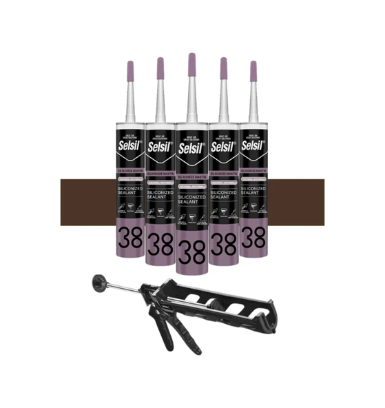 Selsil Silikonize Koyukahverengi Mastik 500 Gr. 5 Adet +  Kendo Silikon Tabancası ürün görseli
