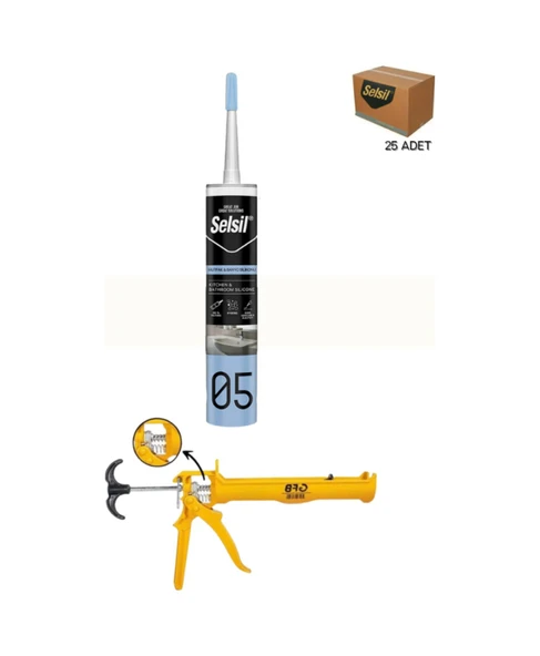 Selsil Duşakabin Silikonu Şeffaf 280 Ml. 25 Adet +  Gfb Alüminyum Silikon Tabancası ürün görseli