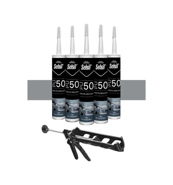 Selsil Poliüretan Gri Mastik 280 Ml. 5 Adet +  Kendo Silikon Tabancası ürün görseli