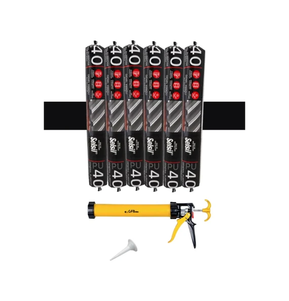 Selsil Poliüretan Siyah Sosis Mastik 600 Ml. 5 Adet + Gfb Alüminyum Sosis Tabancası 600 Ml. ürün görseli