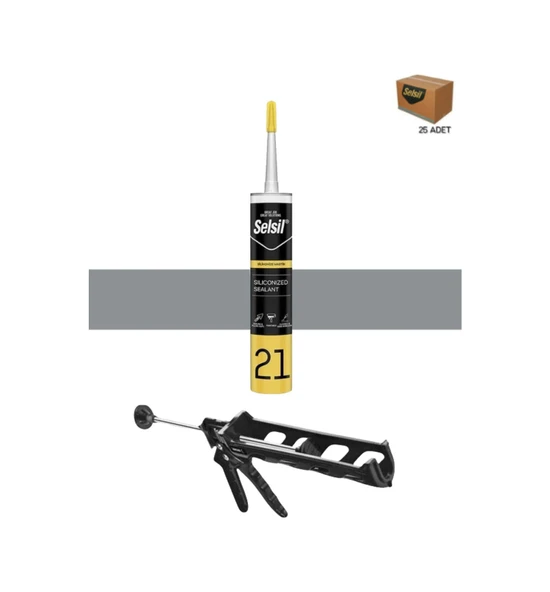 Selsil Silikonize Gri Mastik 500 Gr. 25 Adet +  Kendo Silikon Tabancası - Resim 2