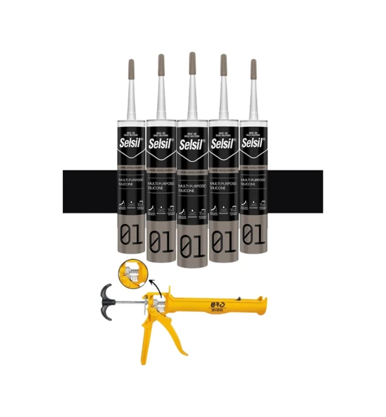 Selsil Genel Amaçlı Siyah Silikon 280 Gr. 5 Adet +  Gfb Alüminyum Silikon Tabancası - Resim 2