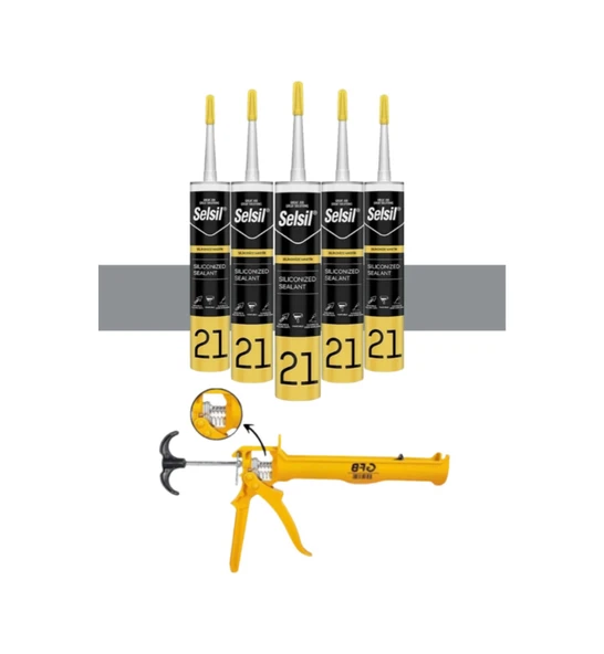 Selsil Silikonize Gri Mastik 500 Gr. 5 Adet +  Gfb Alüminyum Silikon Tabancası ürün görseli
