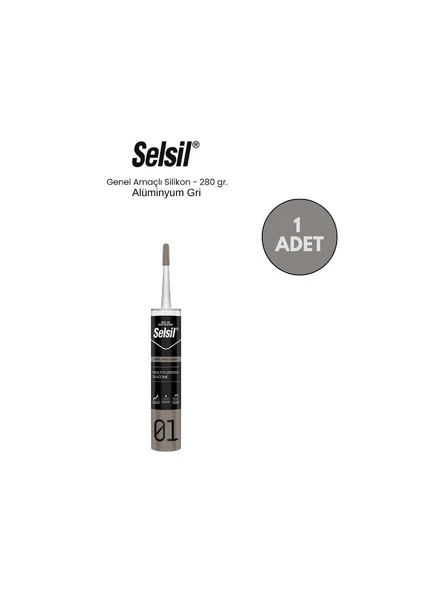 Selsil Genel Amaçlı Alüminyum Gri Silikon 280 Gr. ürün görseli
