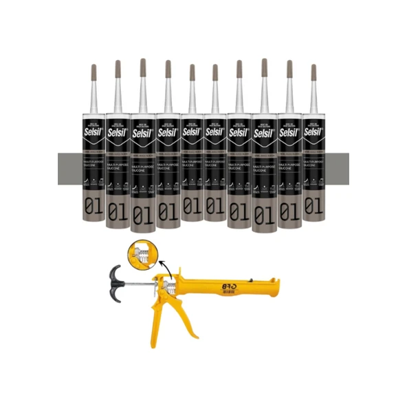 Selsil Genel Amaçlı Alüminyum Gri Silikon 280 Gr. 10 Adet +  Gfb Alüminyum Silikon Tabancası - Resim 2