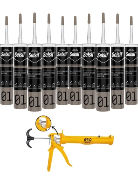 Selsil Genel Amaçlı Gri Silikon 280 Gr. 10 Adet + Gfb Alüminyum Silikon Tabancası ürün görseli