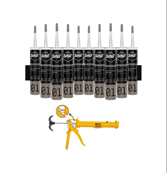 Selsil Genel Amaçlı Siyah Silikon 280 Gr. 10 Adet +  Gfb Alüminyum Silikon Tabancası ürün görseli