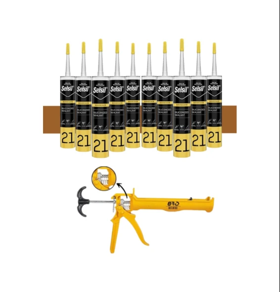 Selsil Silikonize Altınmeşe Mastik 500 Gr. 10 Adet +  Gfb Alüminyum Silikon Tabancası ürün görseli