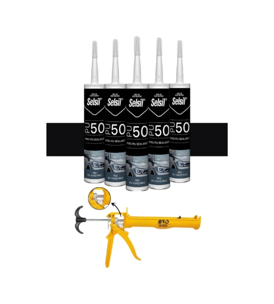Selsil Poliüretan Siyah Mastik 280 Ml. - 5 Adet +  Gfb Alüminyum Silikon Tabancası ürün görseli