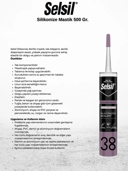 Selsil Silikonize Koyukahverengi Mastik 500 Gr. - 10 Adet - Resim 2