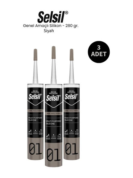 Selsil Genel Amaçlı Siyah Silikon 280 Gr. 3 Adet ürün görseli