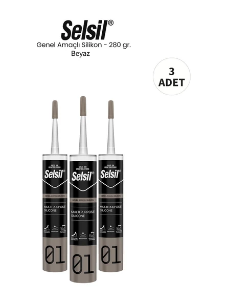 Selsil Genel Amaçlı Beyaz Silikon  280 Gr. - 3 Adet ürün görseli