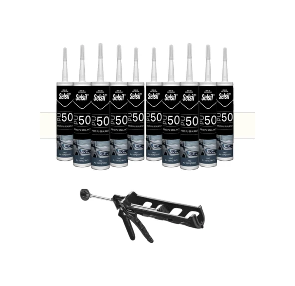 Selsil Poliüretan Beyaz Mastik 280 Ml. 10 Adet +  Kendo Silikon Tabancası ürün görseli