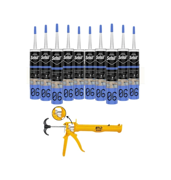 Selsil Nötr Dış Cephe Silikonu Şeffaf 300 Ml. 10 Adet +  Gfb Alüminyum Silikon Tabancası ürün görseli