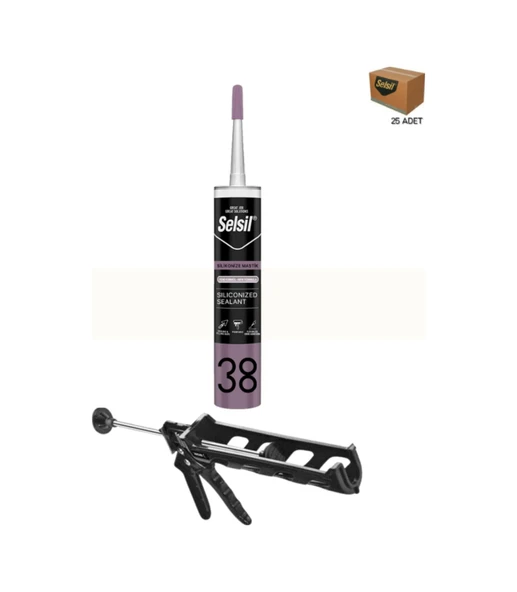 Selsil Silikonize Beyaz Mastik 500 Gr. 25 Adet +  Kendo Silikon Tabancası ürün görseli