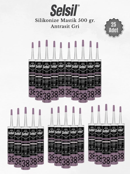 Selsil Silikonize Antrasit Gri Mastik 500 Gr - 25 Adet ürün görseli