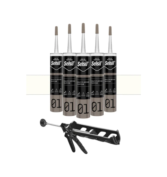 Selsil Genel Amaçlı Beyaz Silikon 280 Gr. 5 Adet +  Kendo Silikon Tabancası - 1