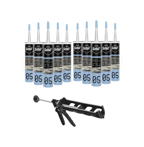 Selsil Duşakabin Silikonu Şeffaf 280 Ml. 10 Adet +  Kendo Silikon Tabancası - 2