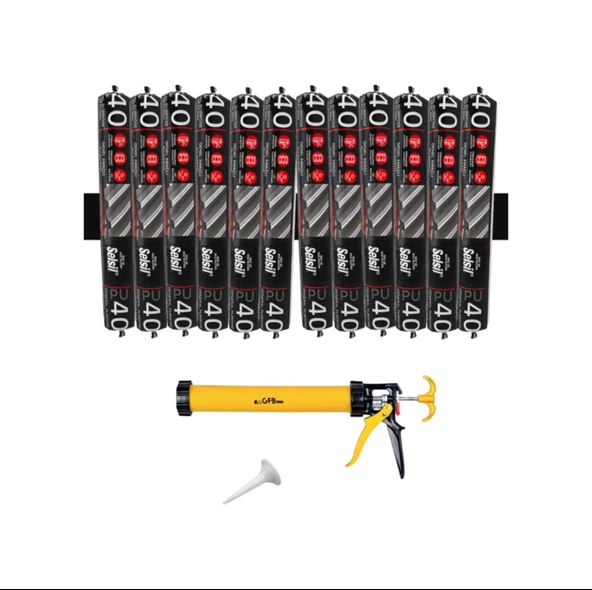 Selsil Poliüretan Siyah Sosis Mastik 600 Ml. 10 Adet +  Gfb Alüminyum Sosis Tabancası 600 Ml. ürün görseli