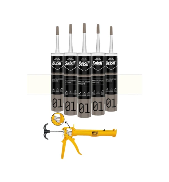 Selsil Genel Amaçlı Beyaz Silikon 280 Gr. 5 Adet + Gfb Alüminyum Silikon Tabancası ürün görseli