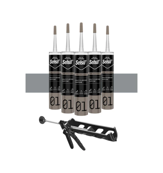 Selsil Genel Amaçlı Gri Silikon 280 Gr. 5 Adet +  Kendo Silikon Tabancası - 1