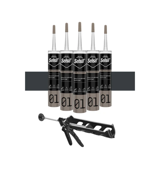 Selsil Genel Amaçlı Antrasit Gri Silikon 280 Gr. 5 Adet +  Kendo Silikon Tabancası - 1
