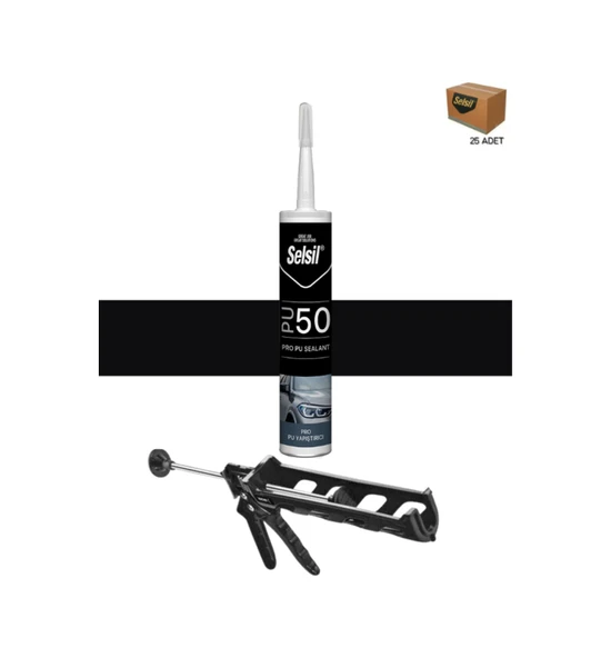 Selsil Poliüretan Siyah Mastik 280 Ml. 25 Adet +  Kendo Silikon Tabancası ürün görseli