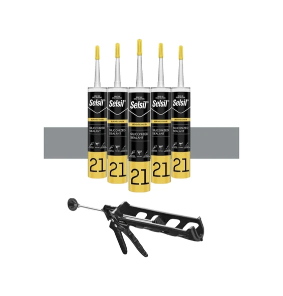 Selsil Silikonize Gri Mastik 500 Gr. 5 Adet +  Kendo Silikon Tabancası - 2