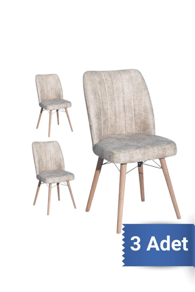 AVENZA LİVİNG Kare Gold 3LÜ Sandalye KREM Mutfak Sandalyesi